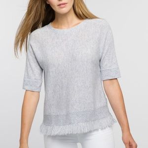 Kinross Cashmere Fringe Trim Ballet Neck Top